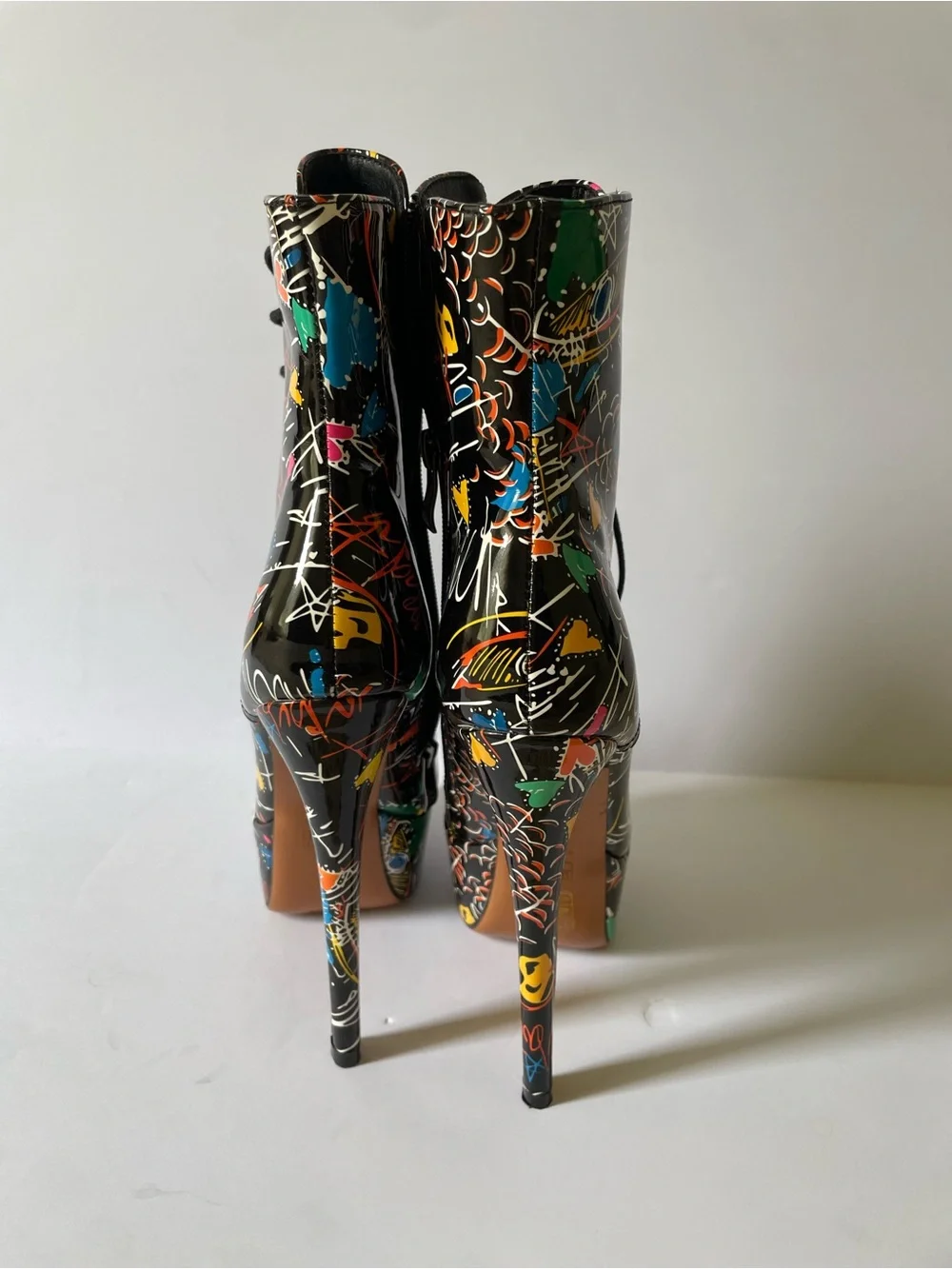 Fun Women’s Platform Graffiti High Heel Stiletto Lace-Up Ankle Booties Size 6 M